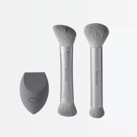 Kit Acessórios Essenciais Pincel Duo 1 + Pincel Duo 2 + Esponja de Maquiagem