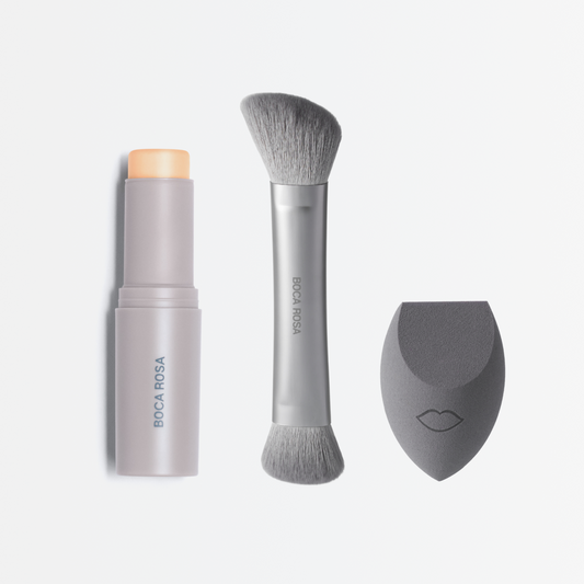 Kit Pele Sem Segredo Stick Pele Multifuncional + Pincel Duo 1 + Esponja para Maquiagem