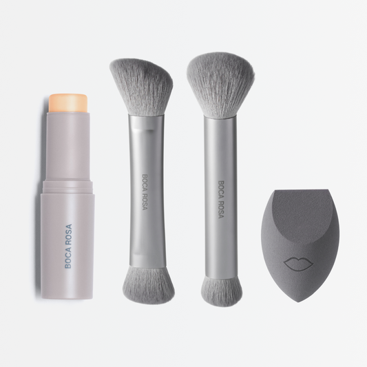 Kit Pele Prática Stick Pele Multifuncional + Pincel Duo 1 + Pincel Duo 2 + Esponja de Maquiagem